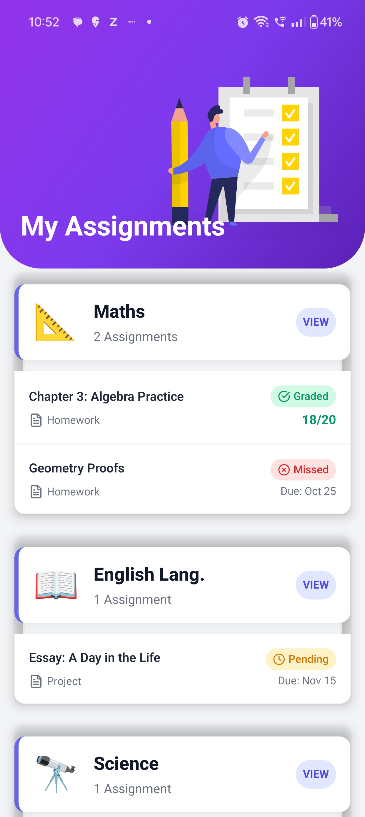 Assignments Screen