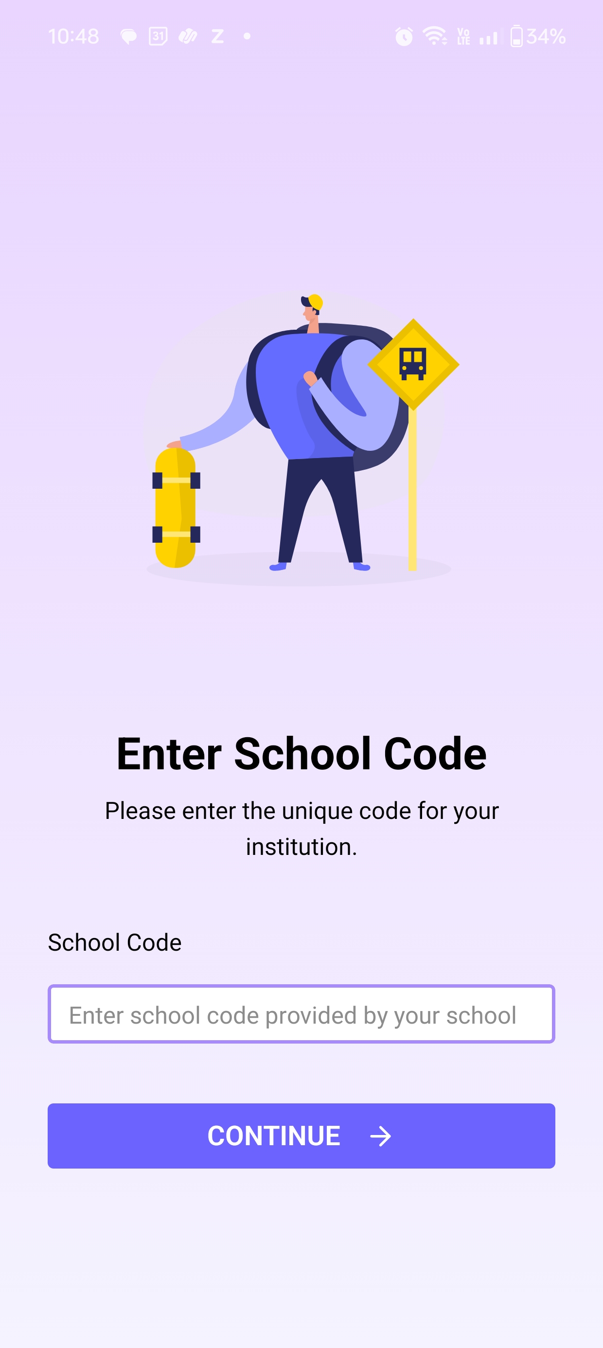 Enter School Code Screen